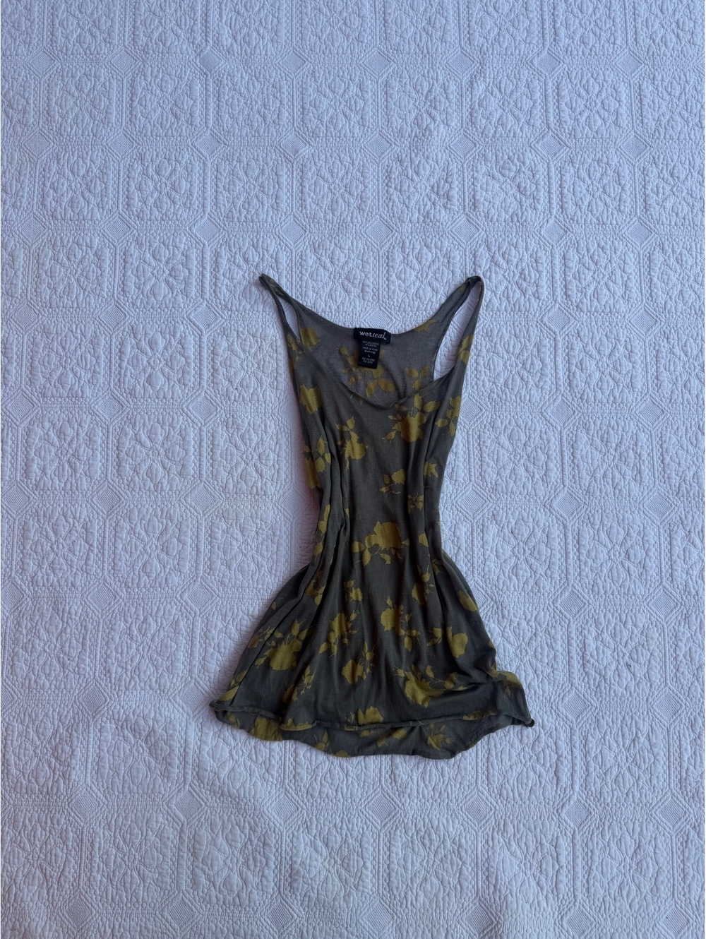 Vintage Wet Seal Olive Green Floral Print Sleeveless tank top Size Small